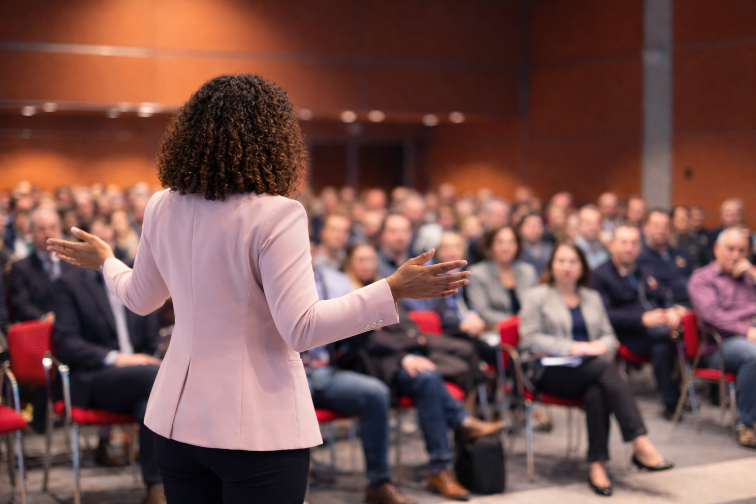 Debbie speaking to an audience at a professional dental education event